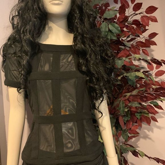 Women sheer Black Mesh Detail Top - Picture 2 of 10